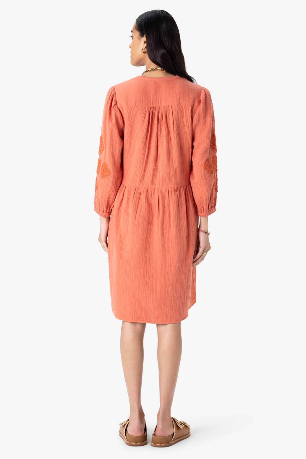 Musselin-Kleid mit Stickerei - orange