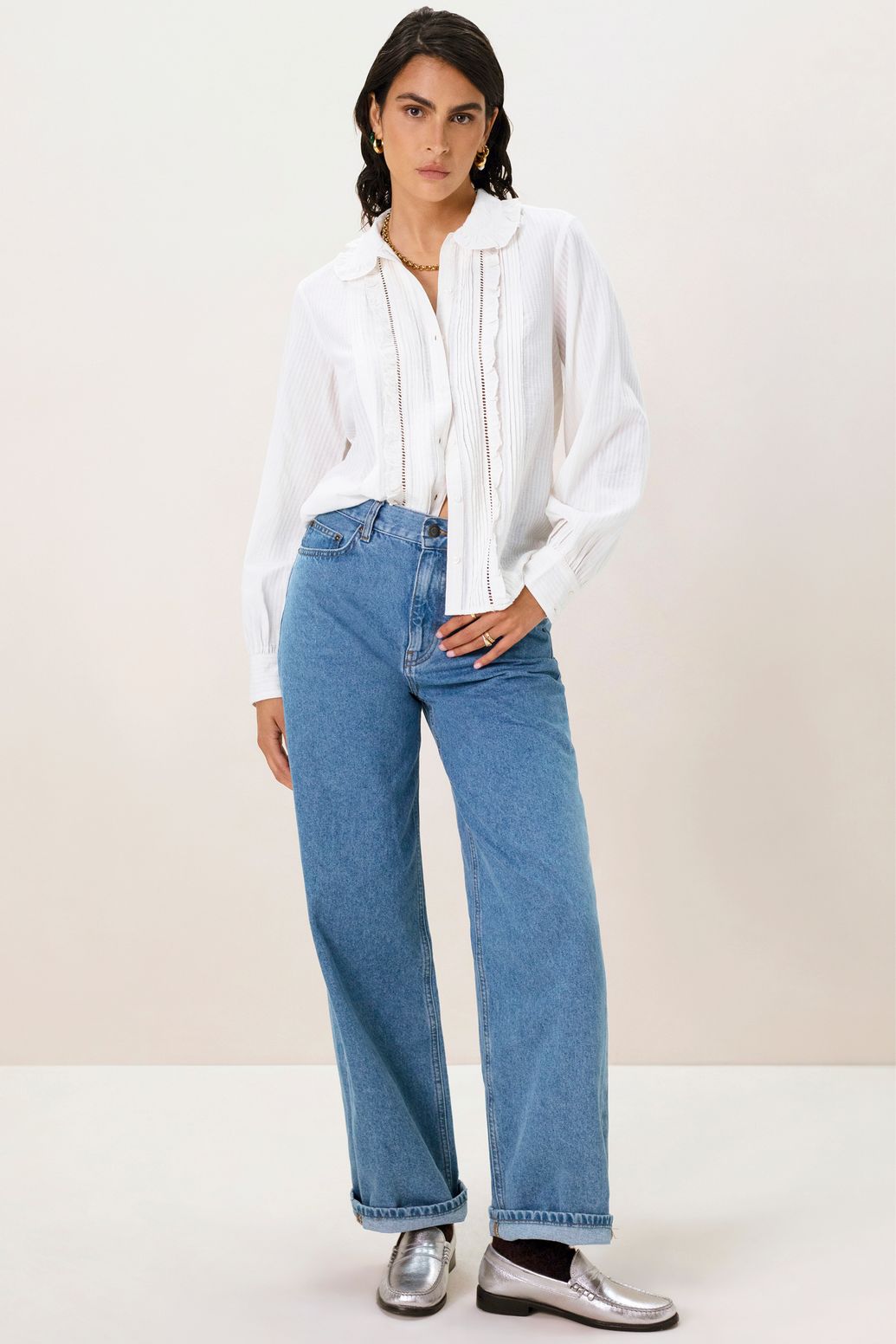Blouse avec volants - blanc cassé