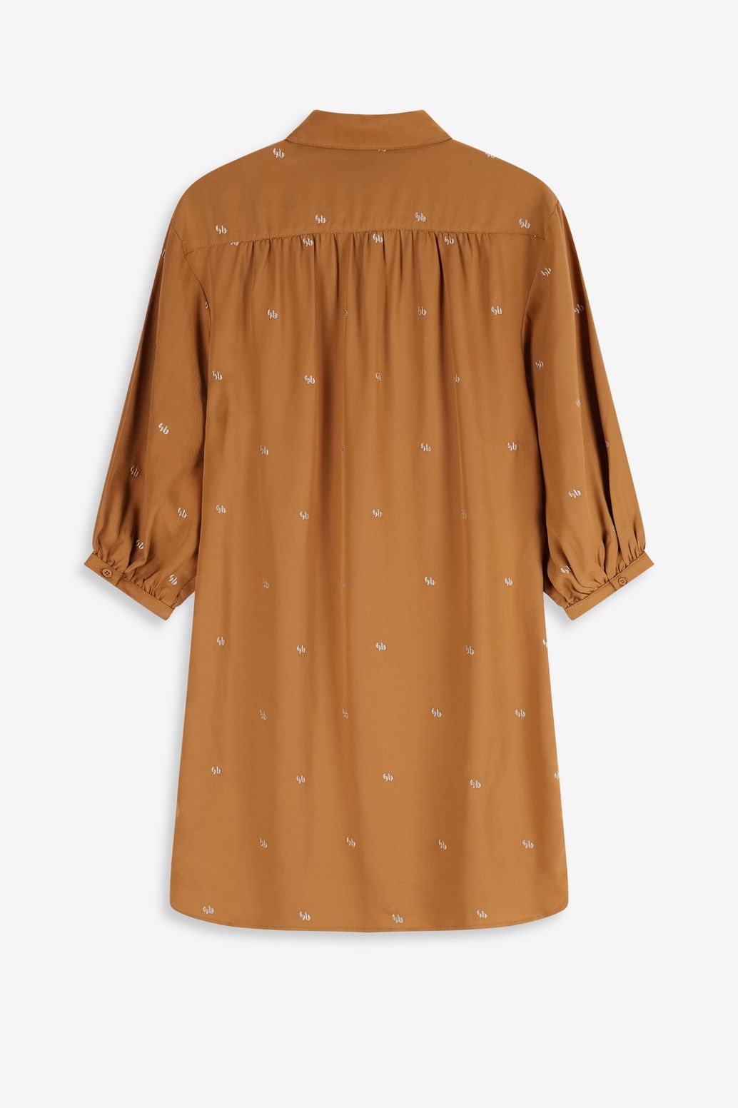 Bruine jurk met pofmouwen en embroidery