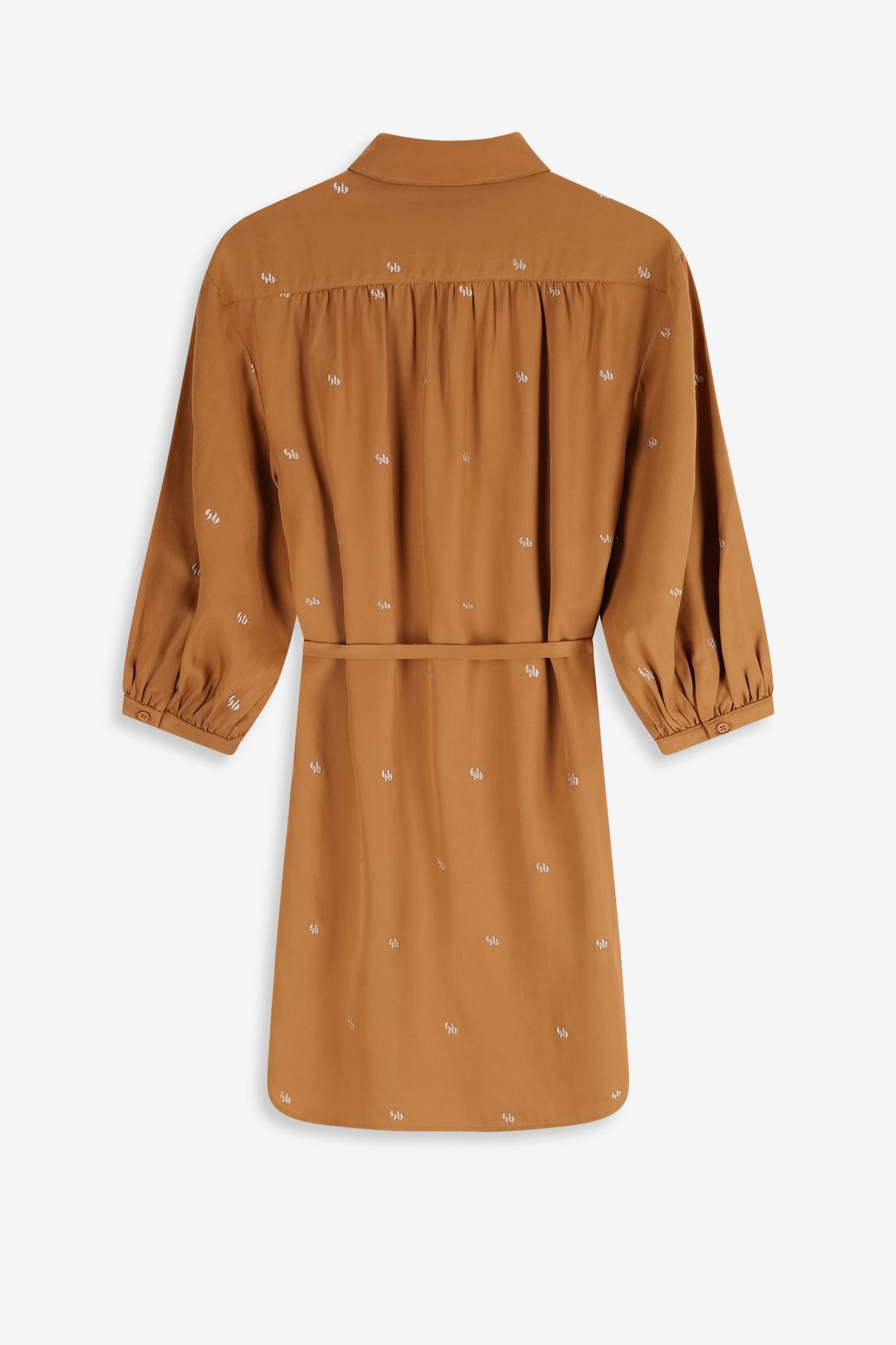 Bruine jurk met pofmouwen en embroidery