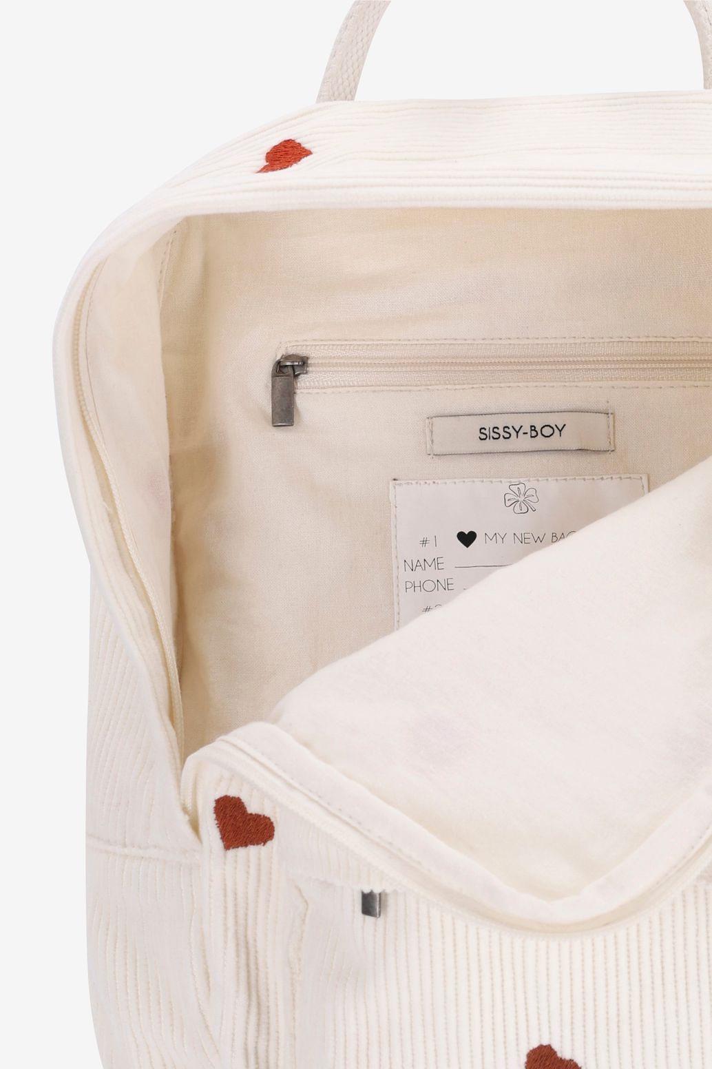 Witte rugzak met hartjes embroidery