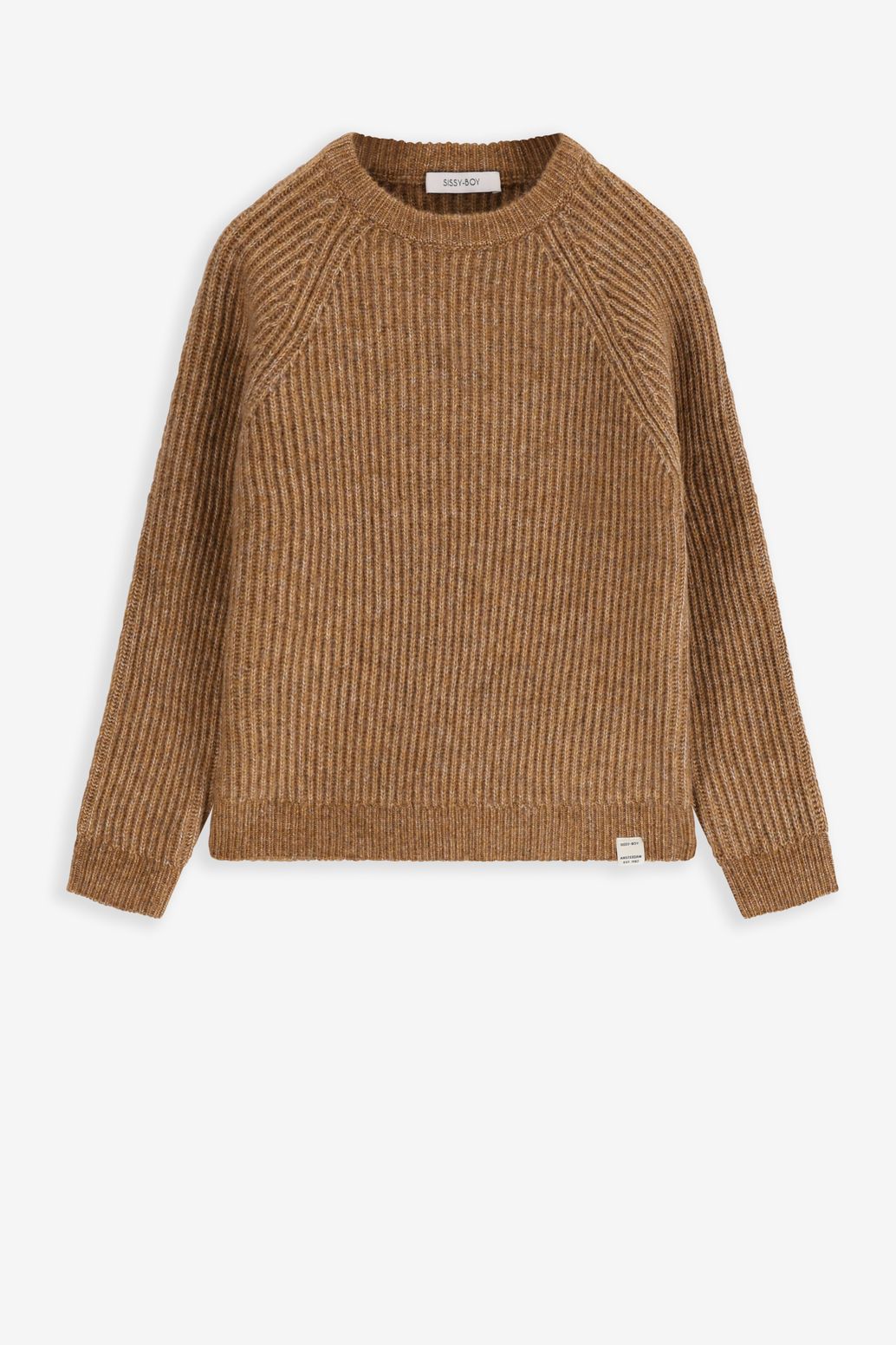 Bruine gebreide trui met raglan mouwen