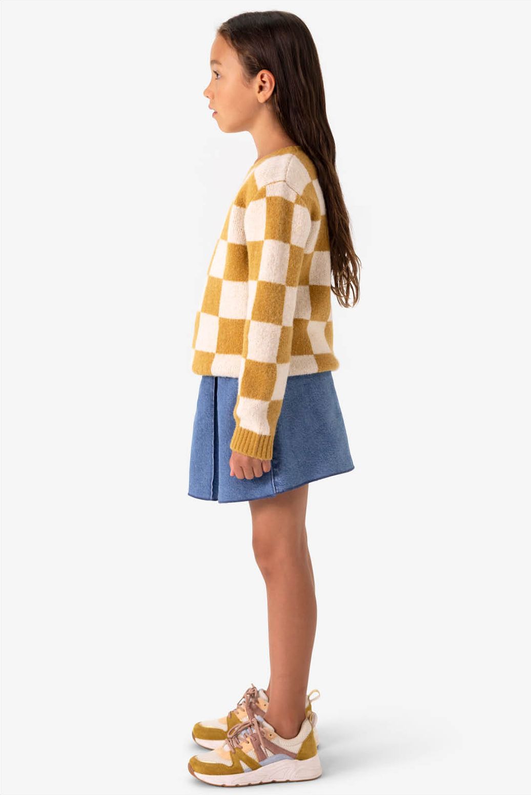 Pull jacquard tricoté avec imprimé carreaux - marron