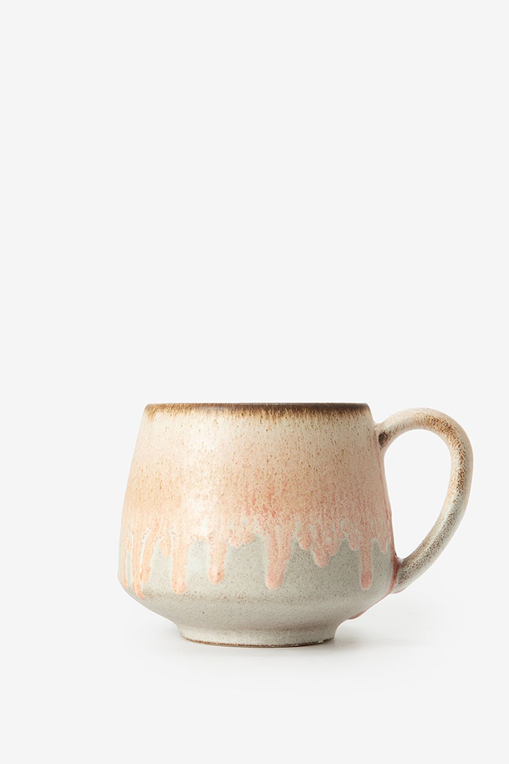 Keramiktasse mit Henkel - hellrosa/grün