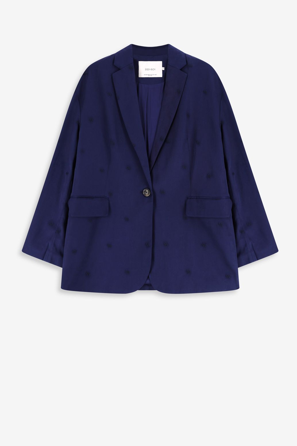 Donkerblauwe oversized blazer met embroidery