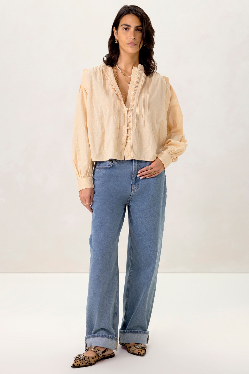 Popeline-Bluse mit Biesen - hellorange