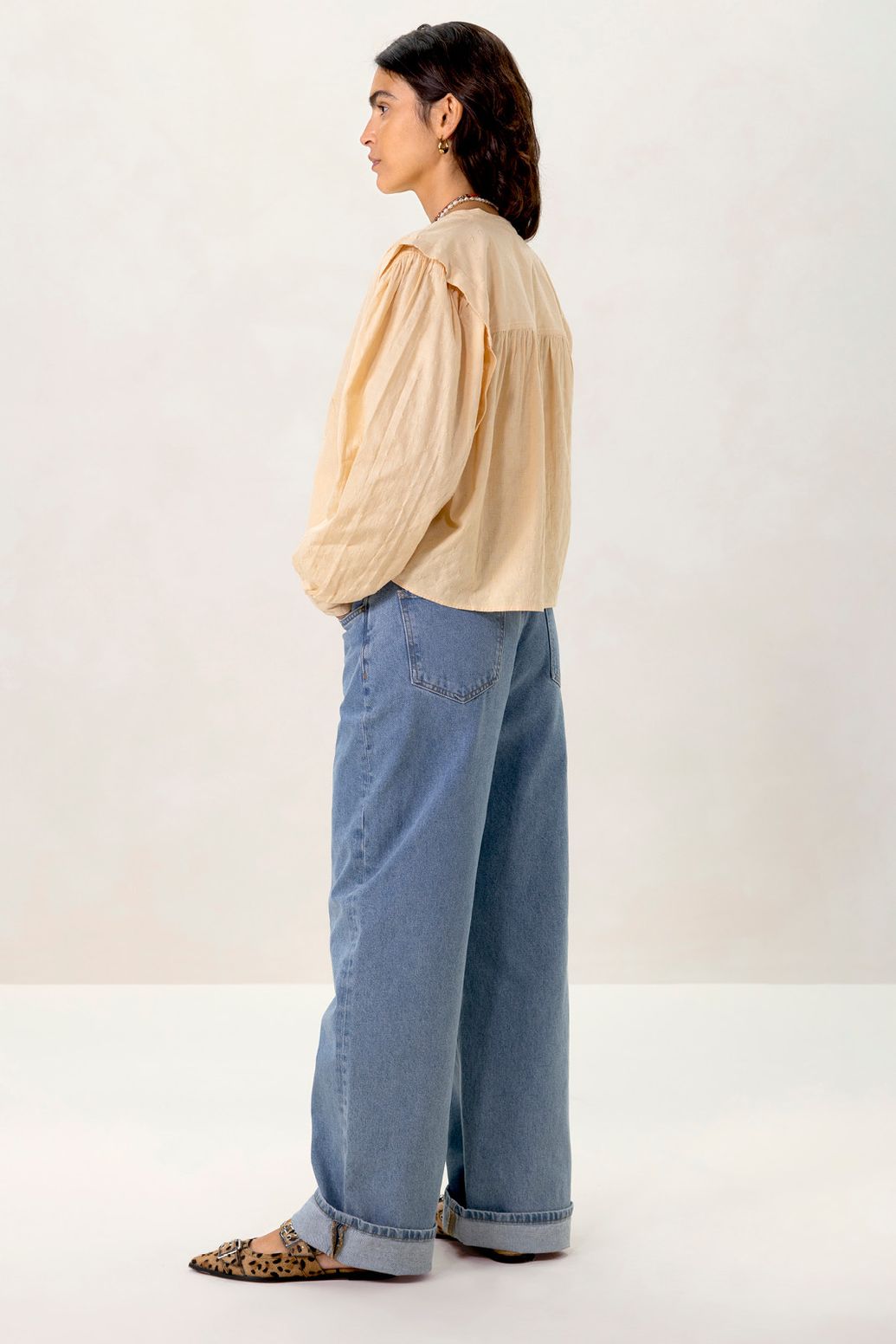 Popeline-Bluse mit Biesen - hellorange