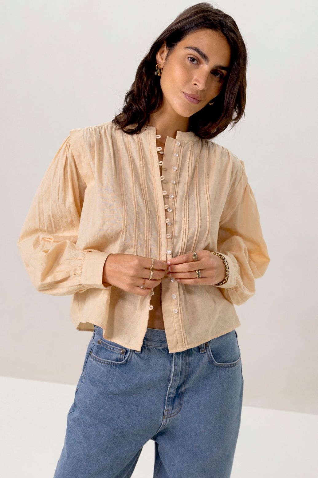 Popeline-Bluse mit Biesen - hellorange