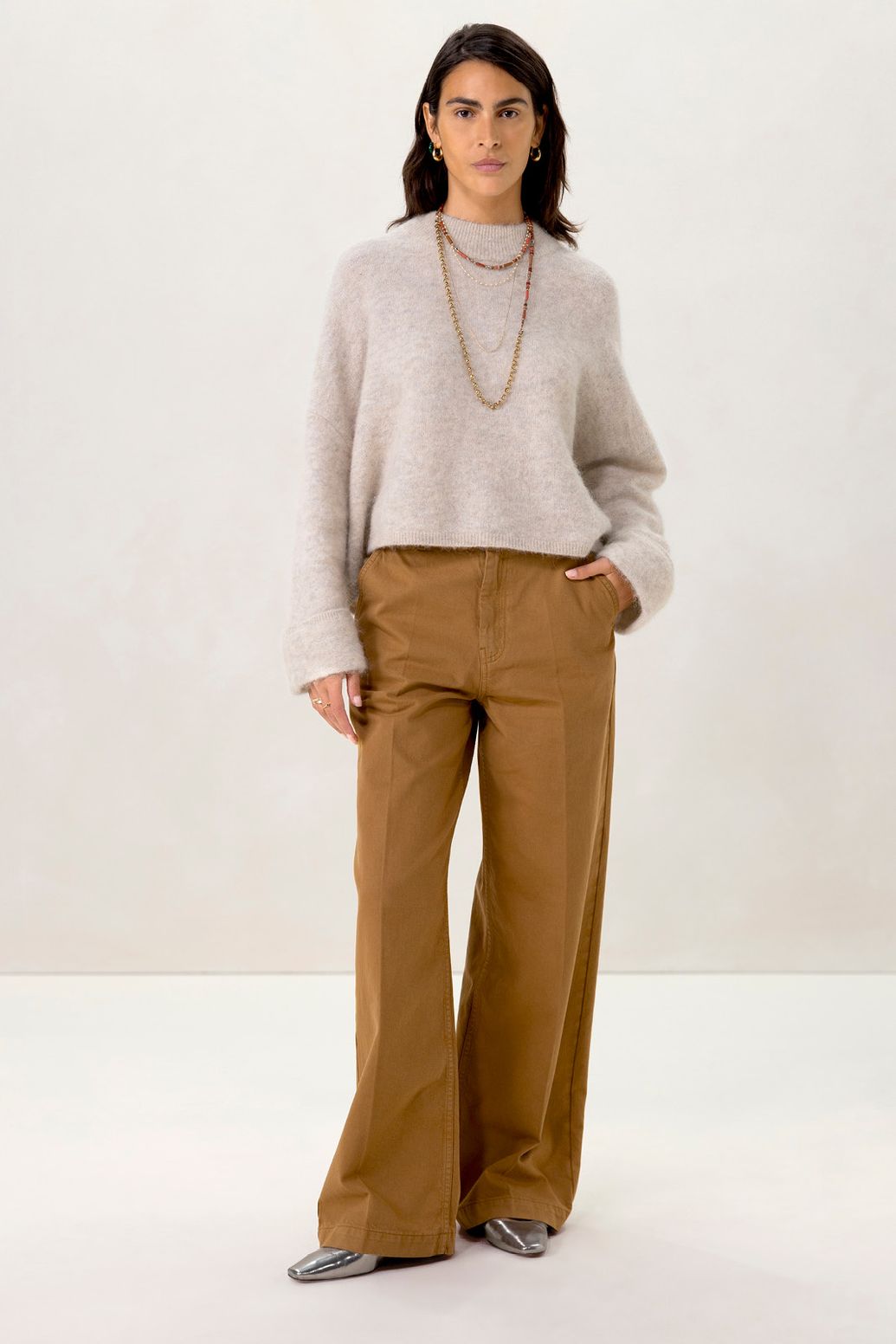 Beige zachte trui met turtleneck
