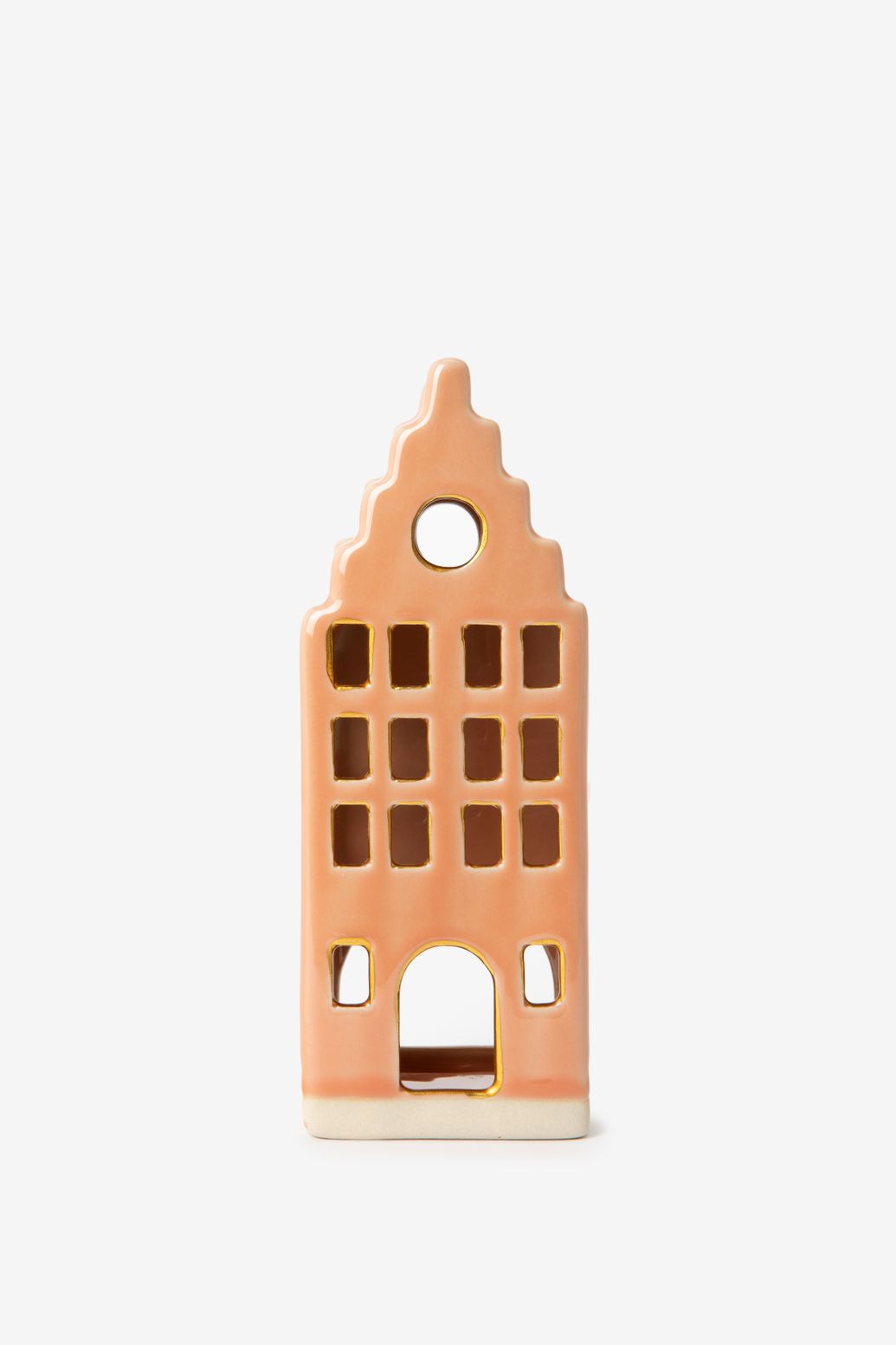 Lichtroze waxinelichthouder huisje met trapgevel