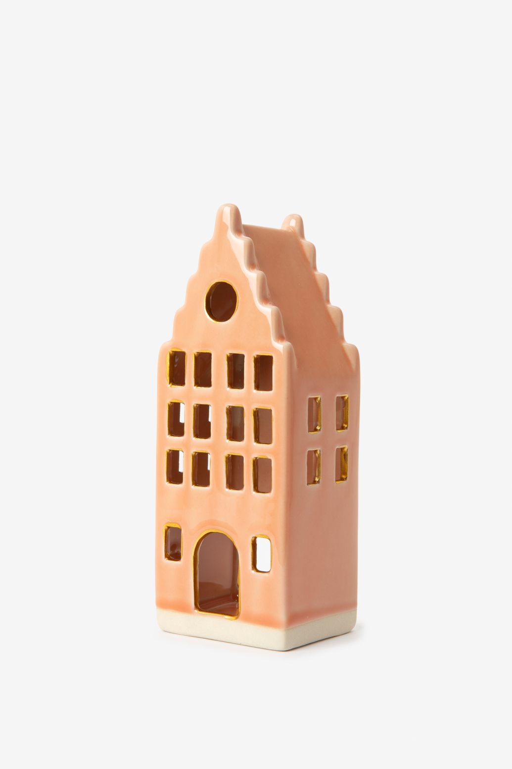 Lichtroze waxinelichthouder huisje met trapgevel