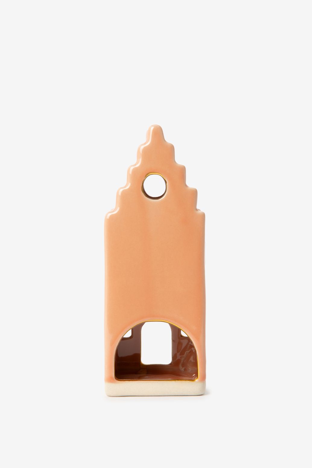 Lichtroze waxinelichthouder huisje met trapgevel