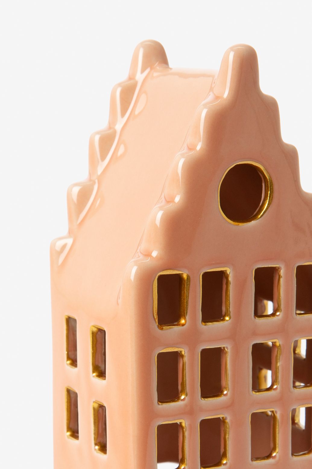 Lichtroze waxinelichthouder huisje met trapgevel