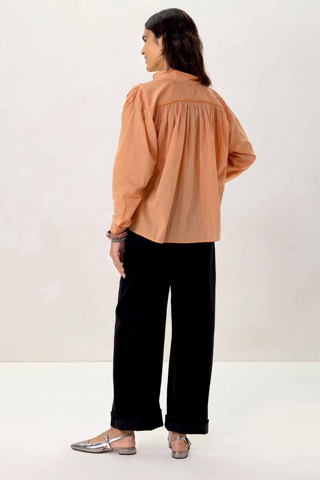 Bluse mit Falten- orange