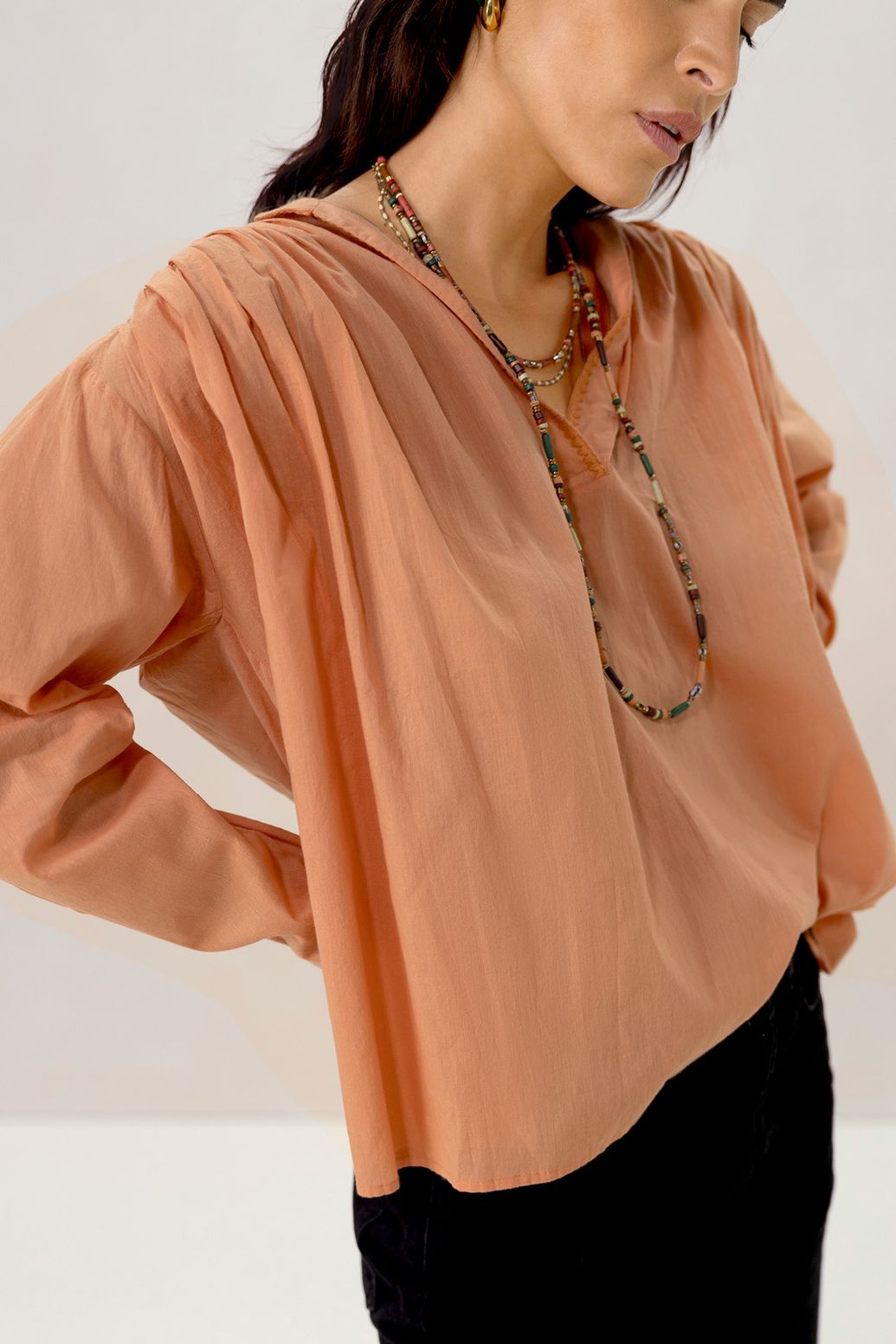 Bluse mit Falten- orange