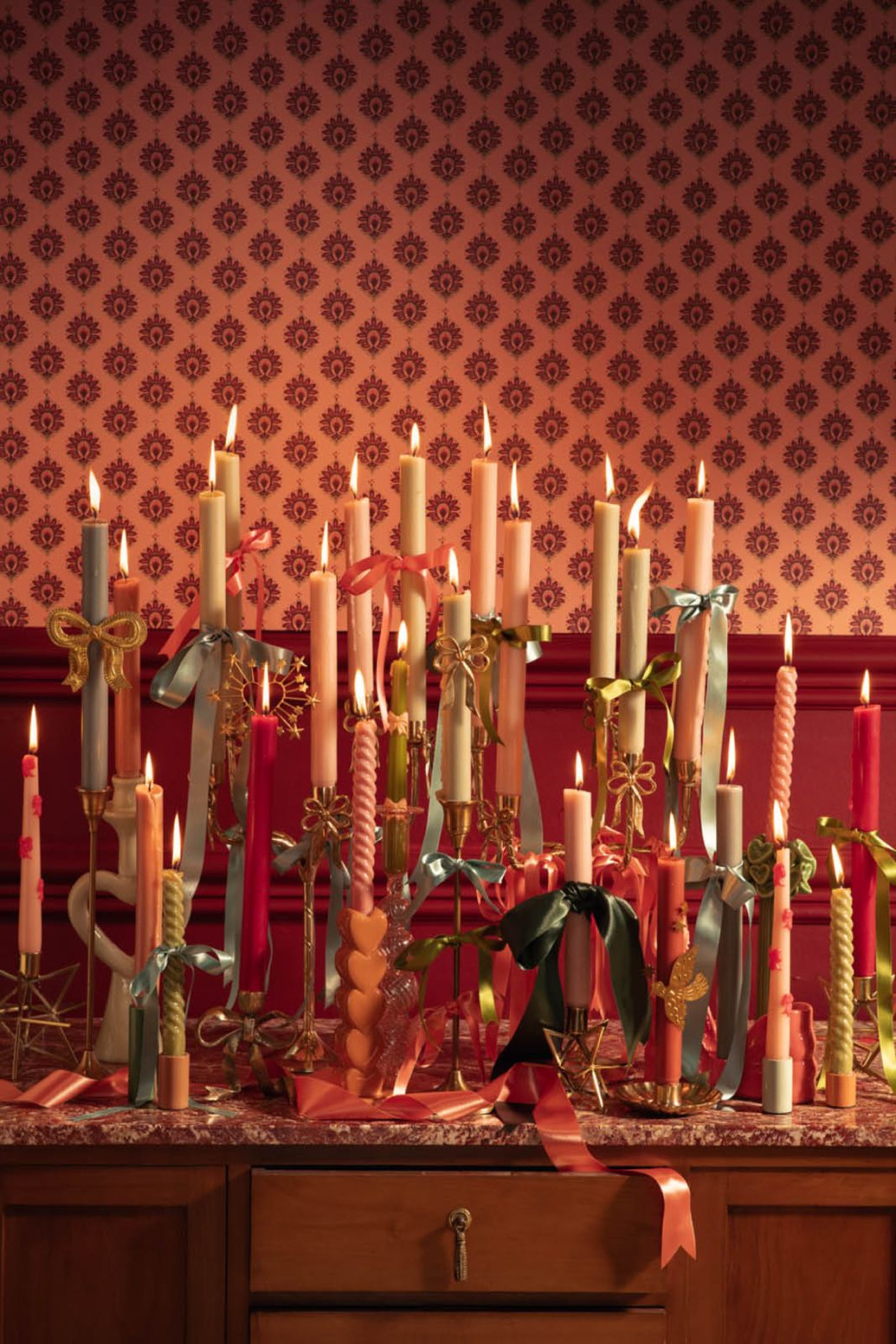 Kerzenschmuck Schleife - goldfarben