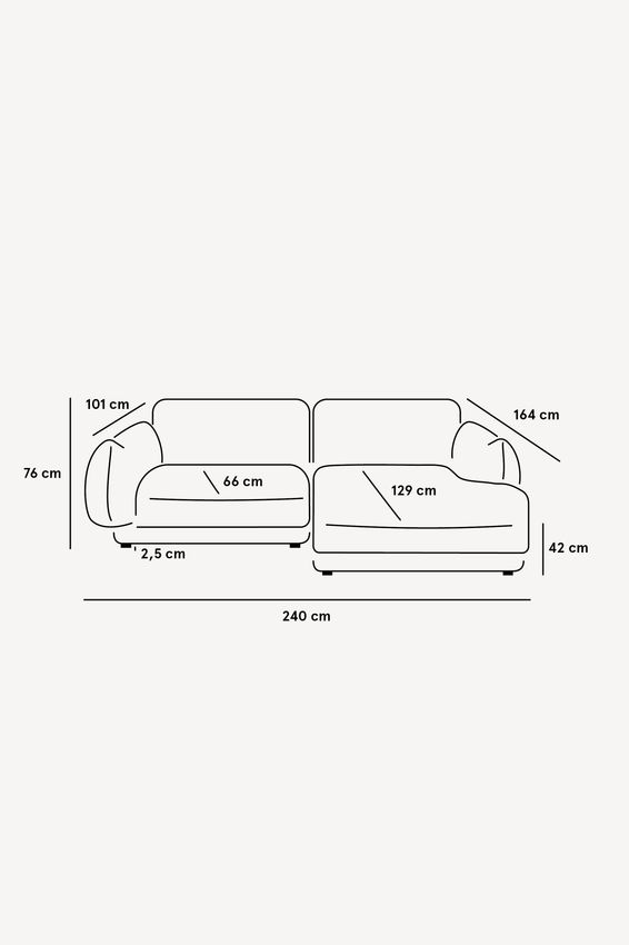 Countess 3-zits bank chaise longue rechts Artic Rust