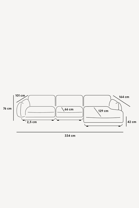 Countess 4-zits bank chaise longue rechts Artic Rust