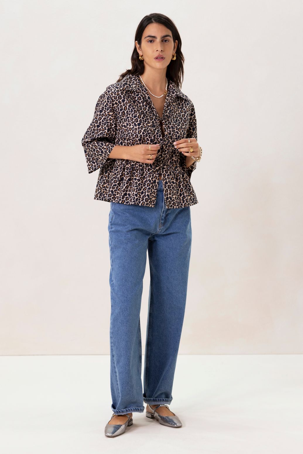 Blouse avec imprimé léopard - marron