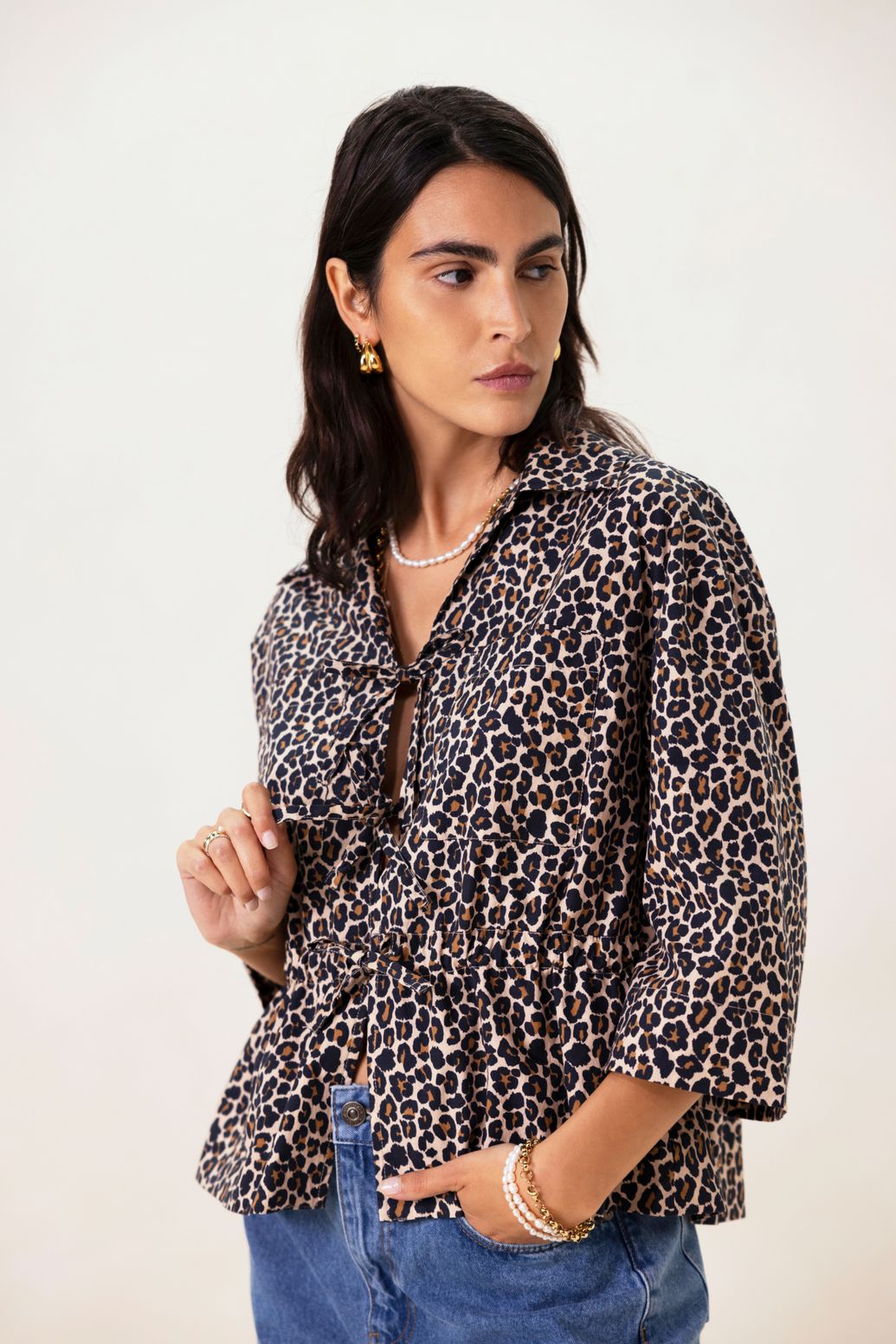 Blouse avec imprimé léopard - marron