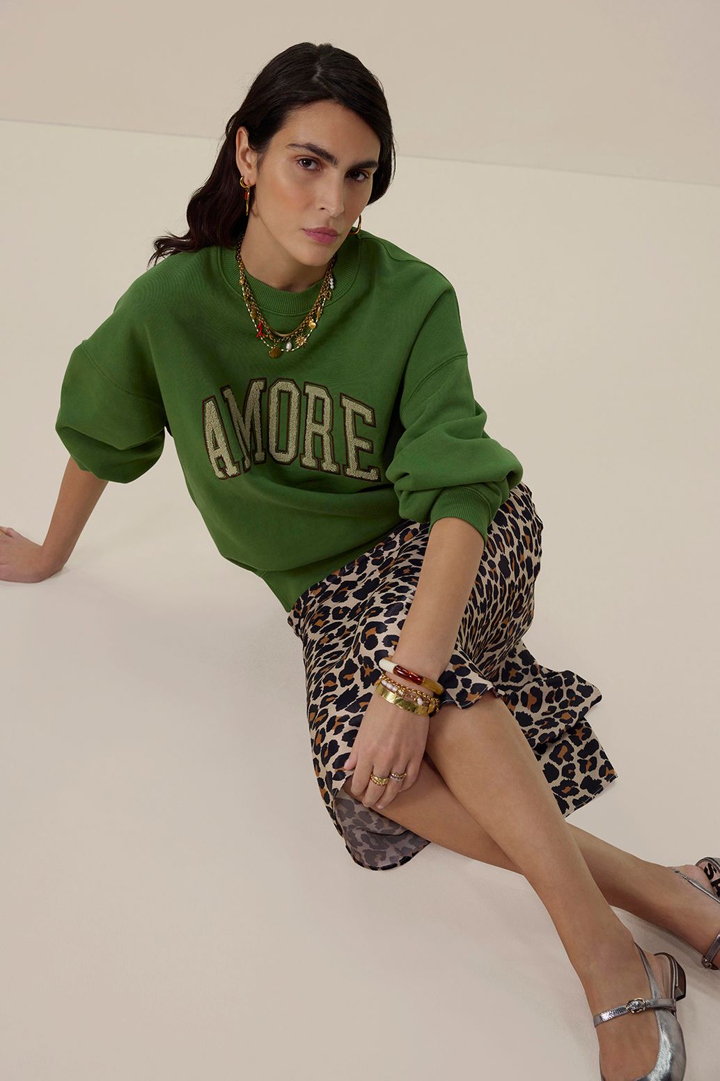 Satinrock mit Leoprint - braun