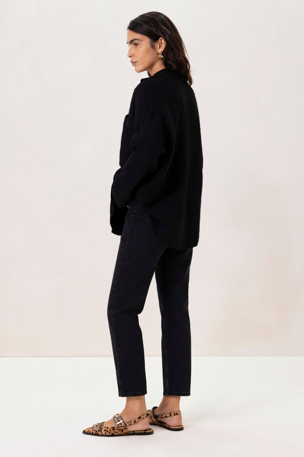 Jean slim avec taille haute en denim - noir