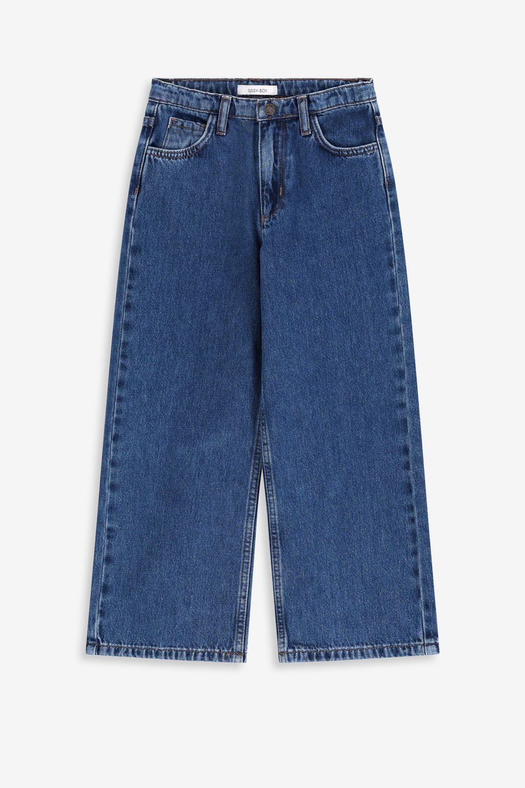 Blauwe wide leg jeans met smalle waistband