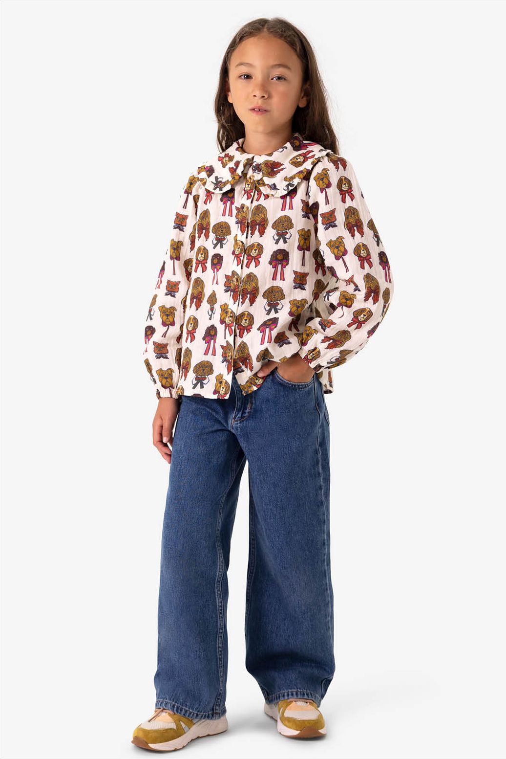 Blauwe wide leg jeans met smalle waistband