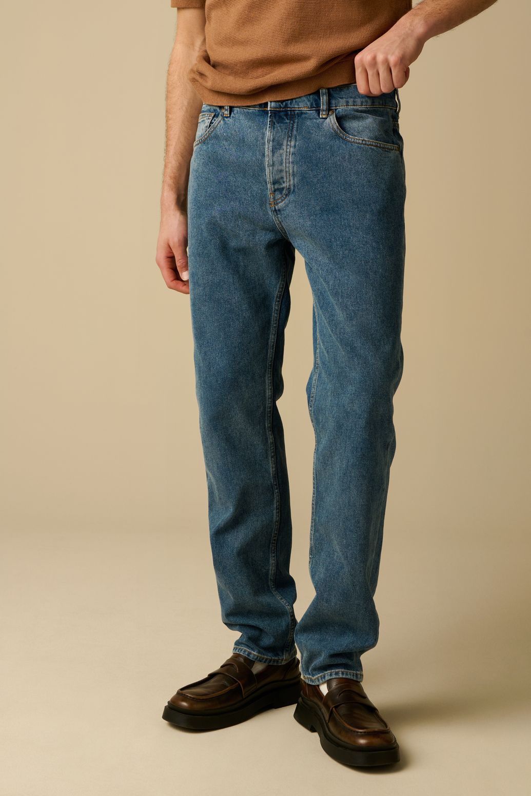 Blauwe mid-rise straight fit jeans