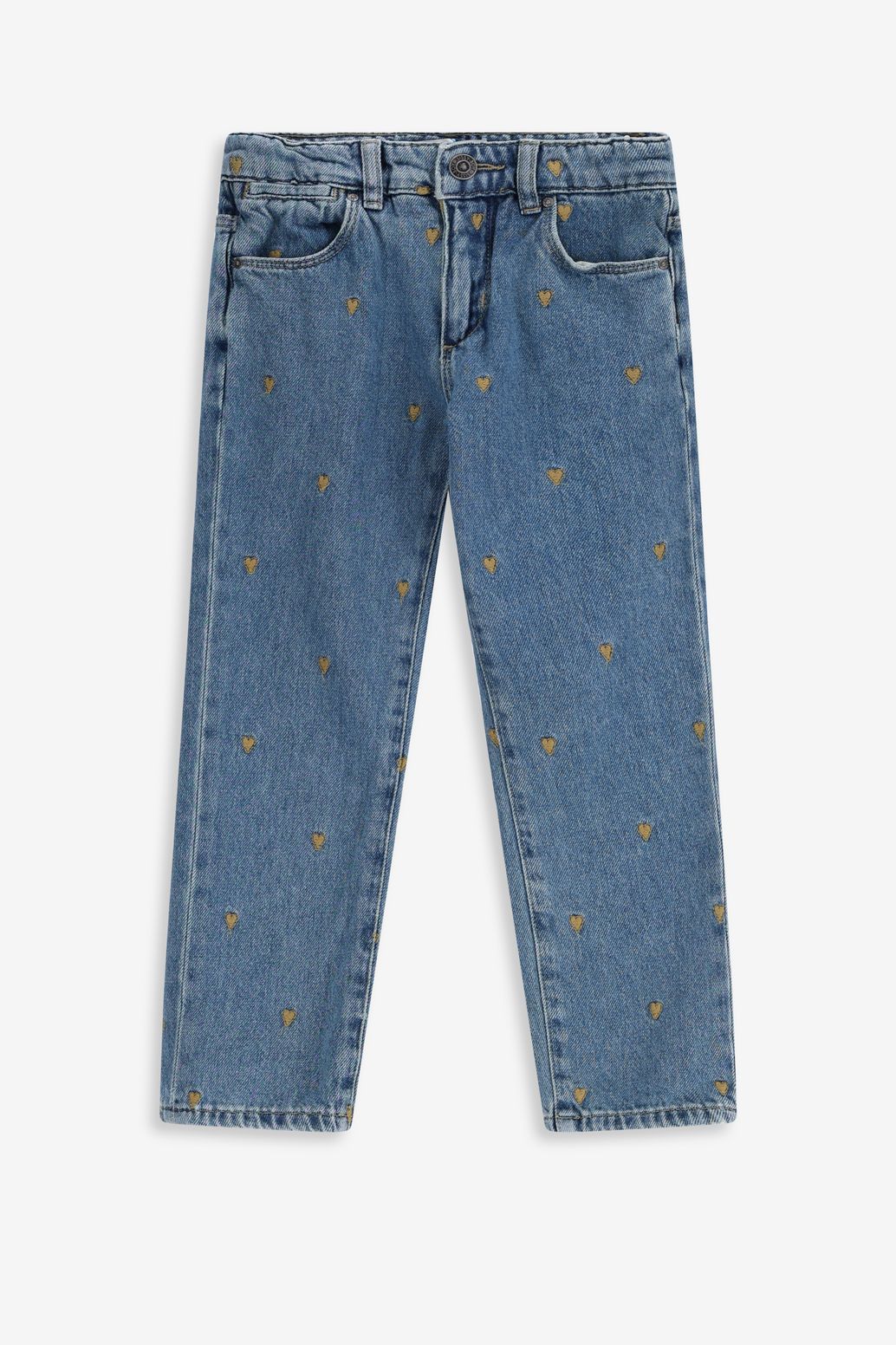 Tapered Jeans mit Herzstickerei - blau