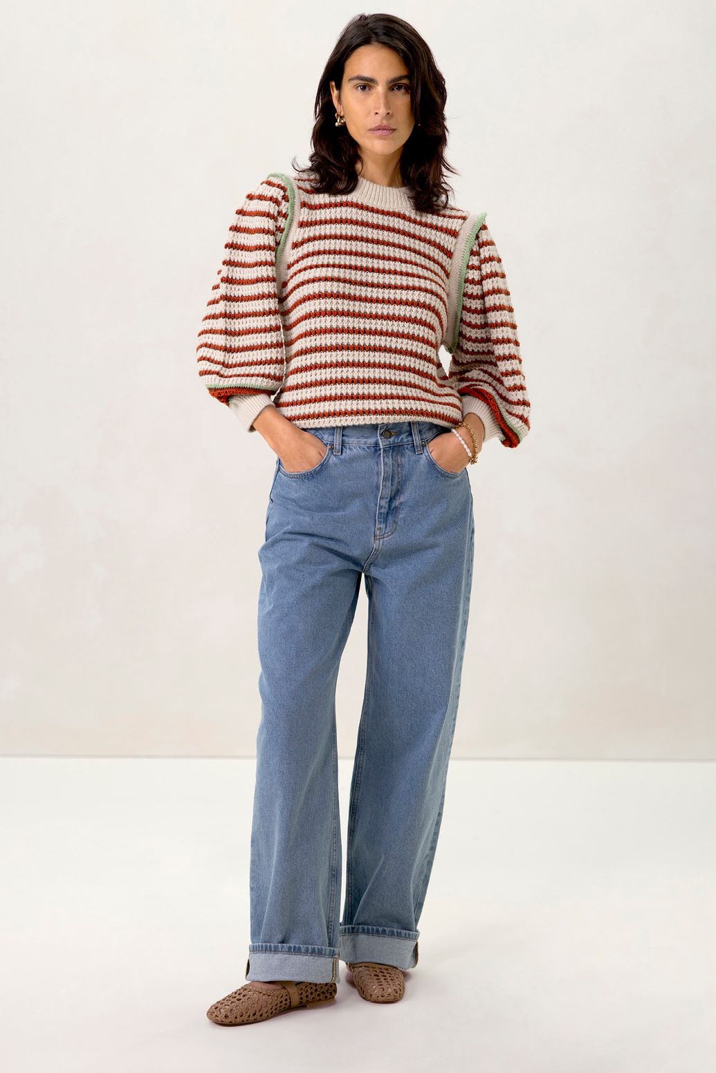 Gemusterter Pullover - weiß