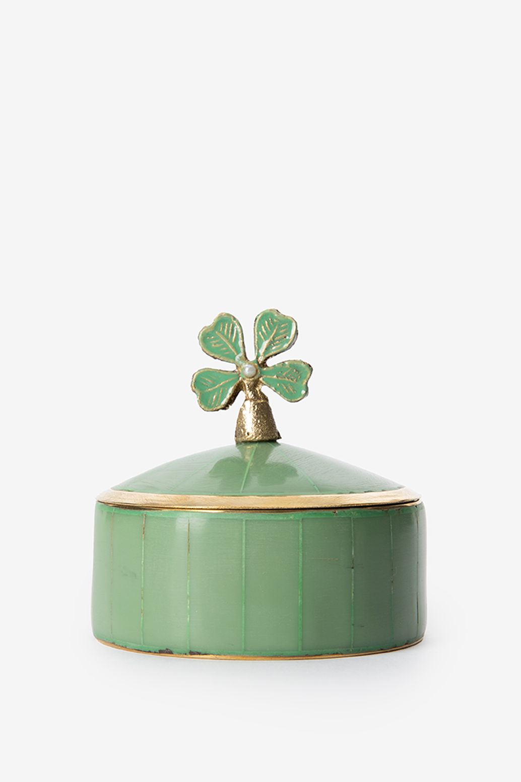 Messingdose mit Glückskleeblatt - grün