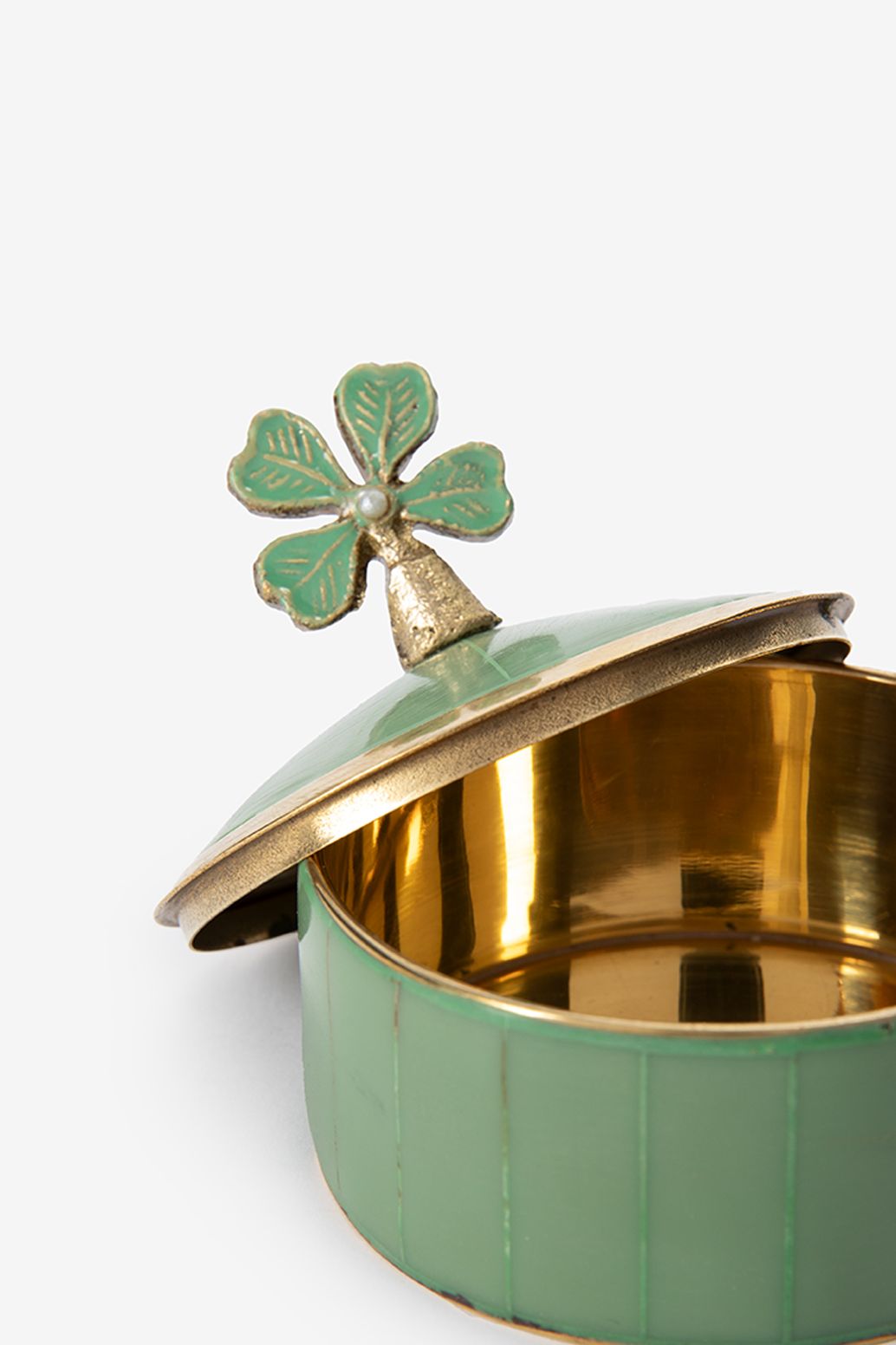 Messingdose mit Glückskleeblatt - grün