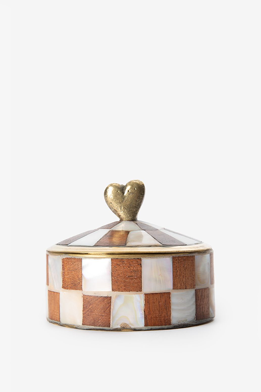 Messingdose mit Blockmuster - hellbraun