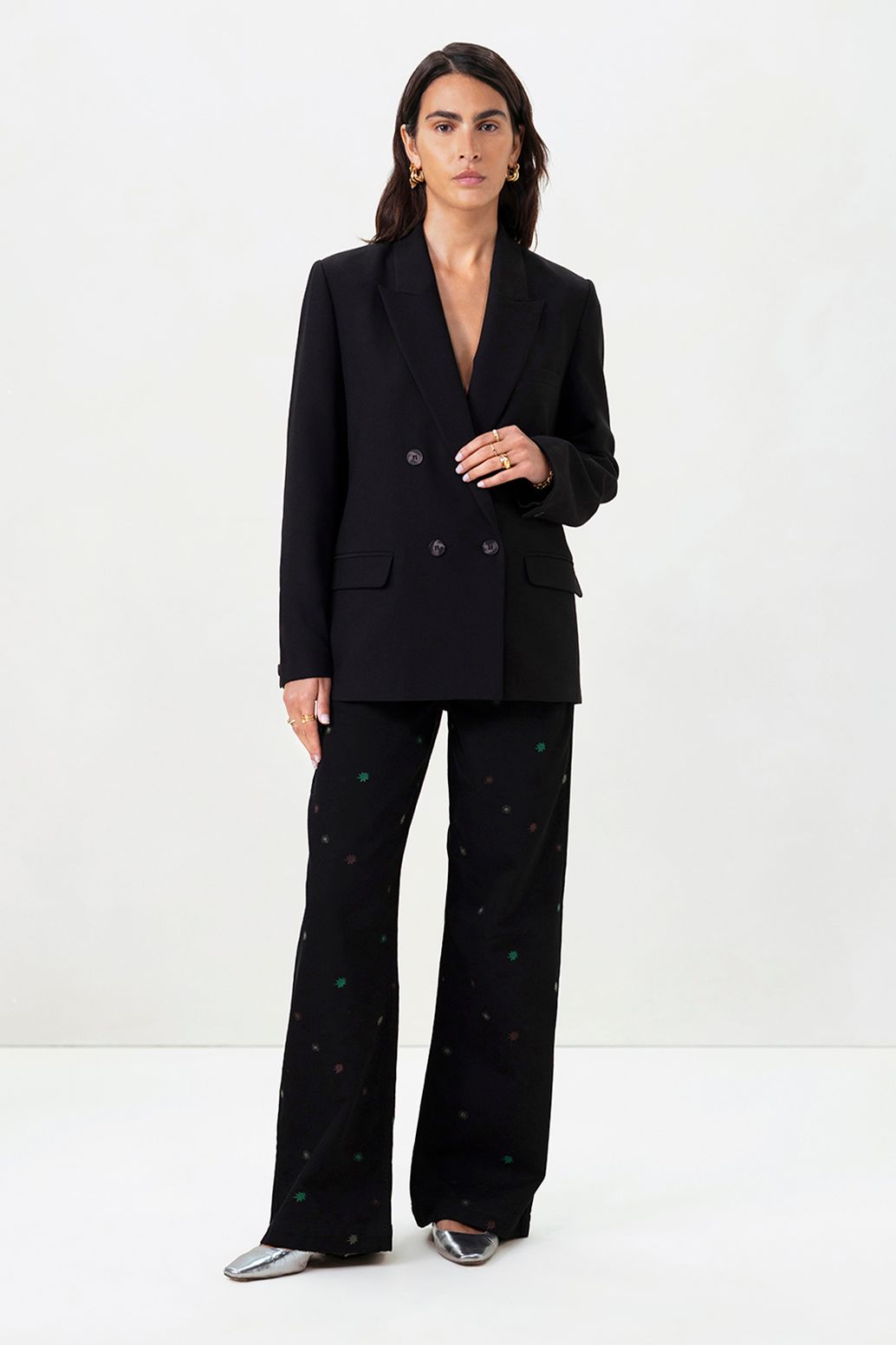 Zwarte high waist straight leg jeans met embroidery