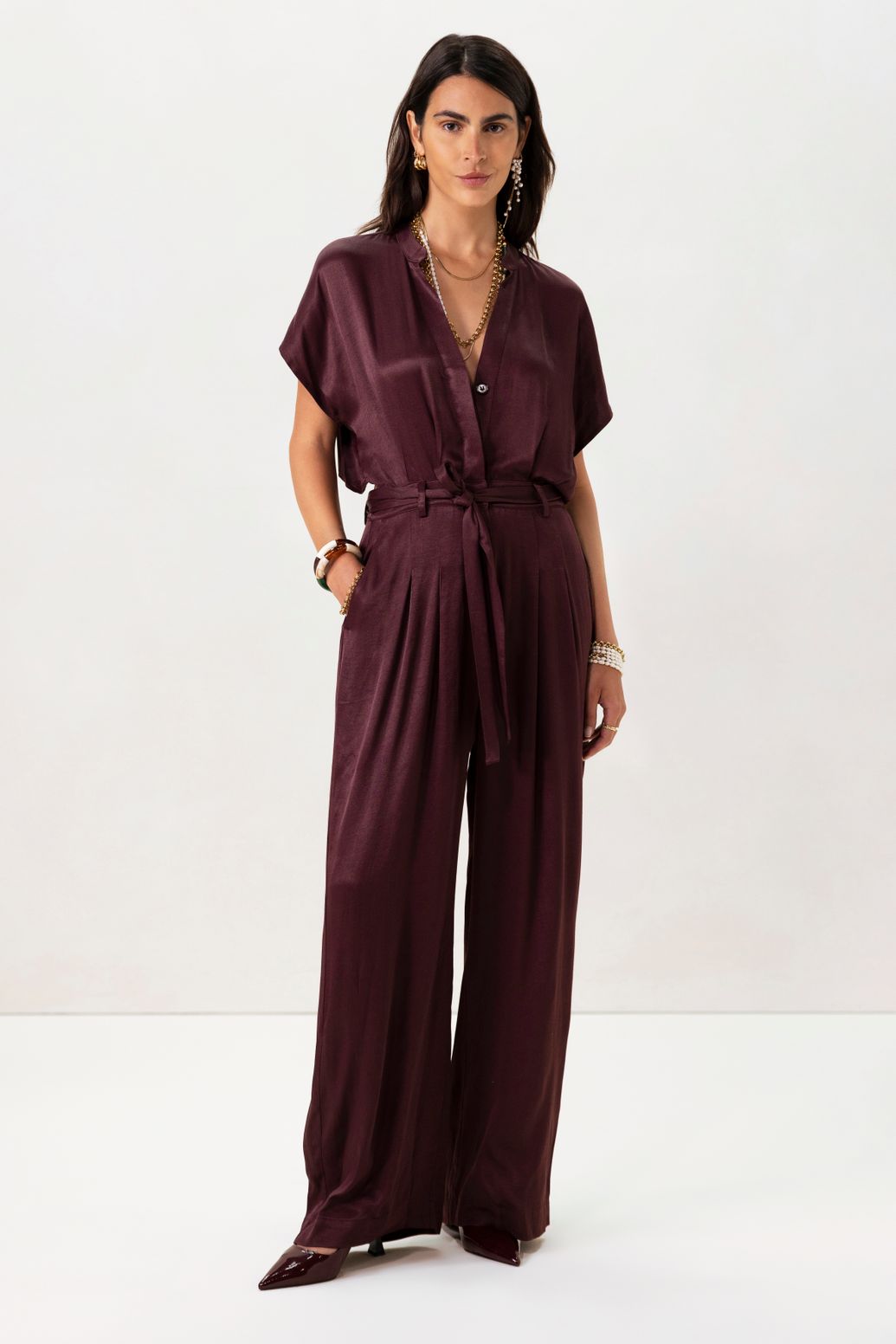 Bordeaux rode jumpsuit met open rug