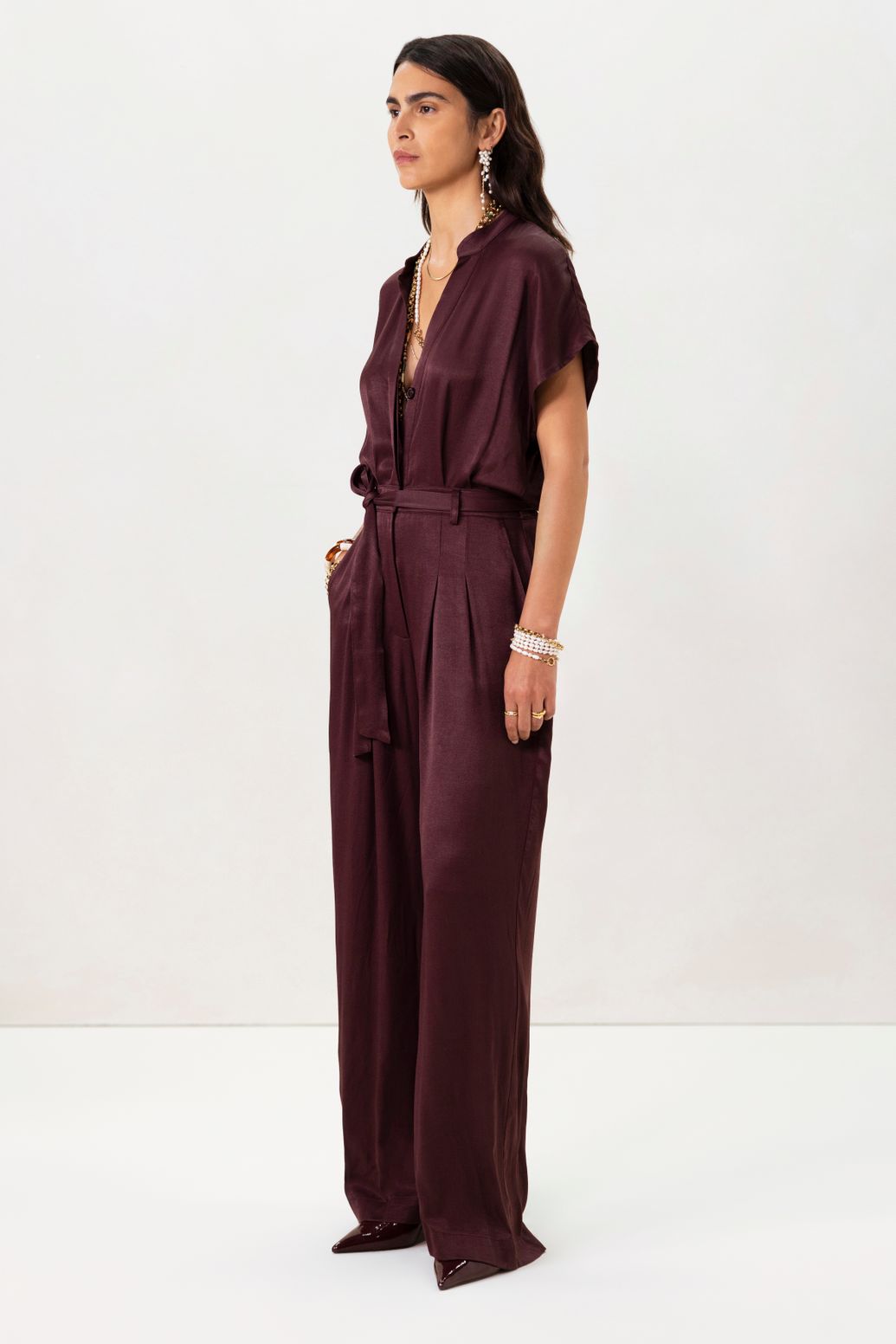 Bordeaux rode jumpsuit met open rug