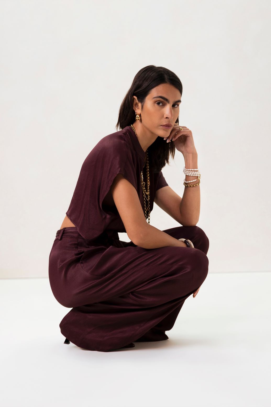 Bordeaux rode jumpsuit met open rug