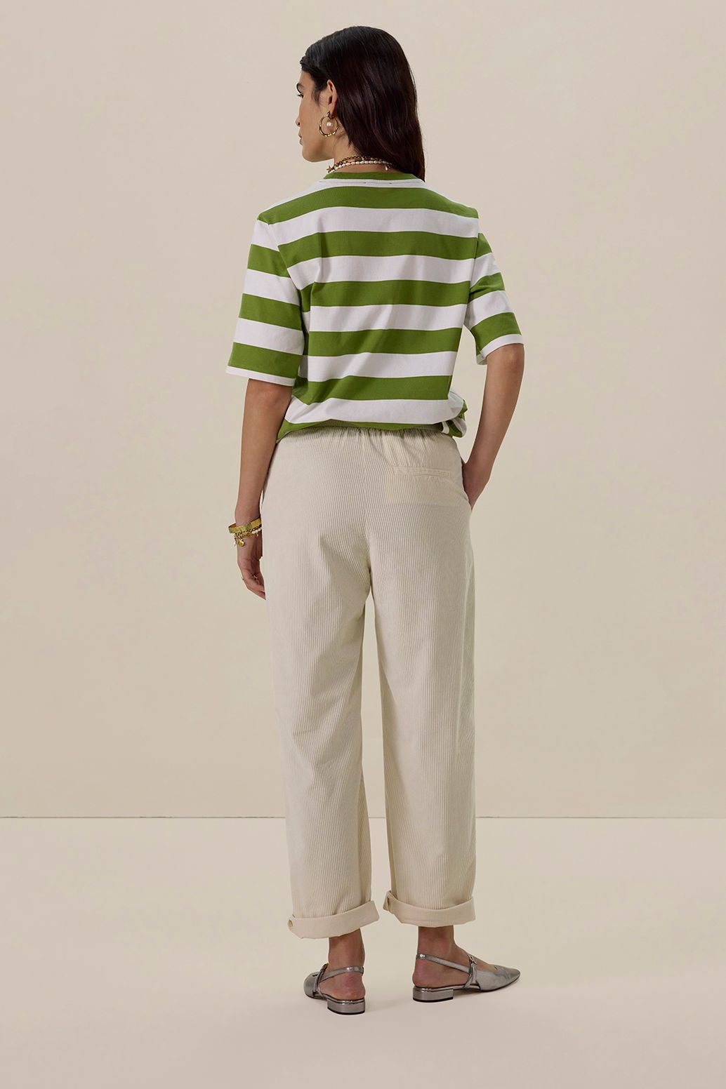 Pantalon jambes larges en velours côtelé - blanc