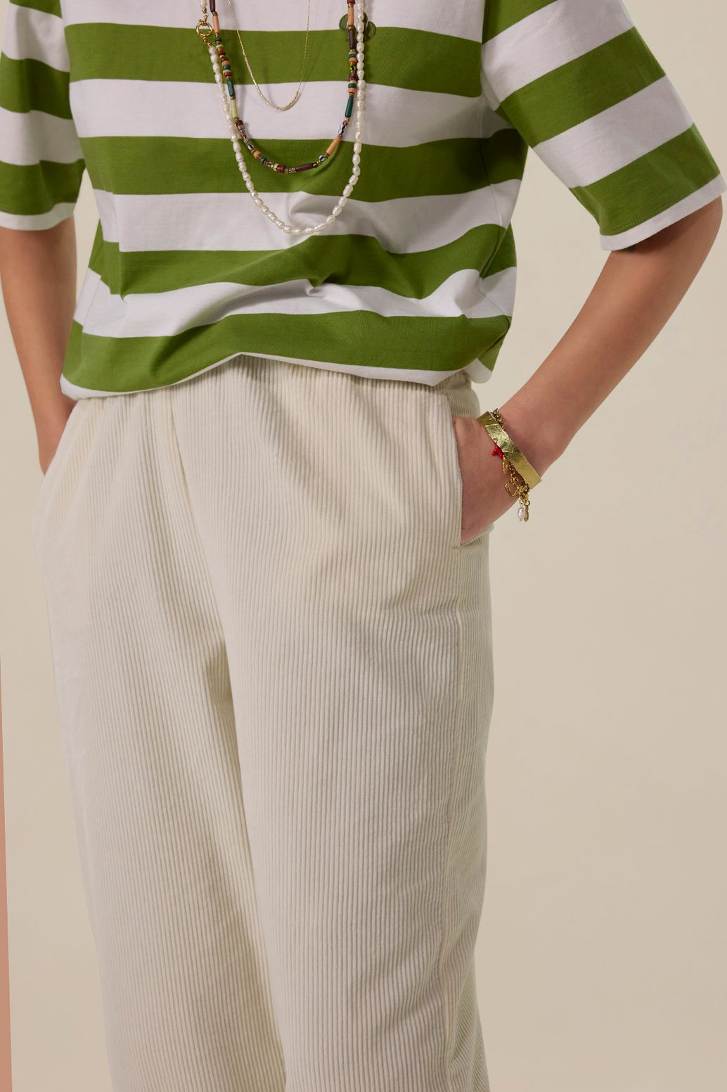 Pantalon jambes larges en velours côtelé - blanc