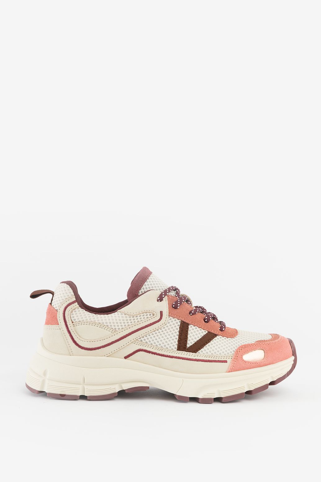 Roze sneakers met bordeaux rode details