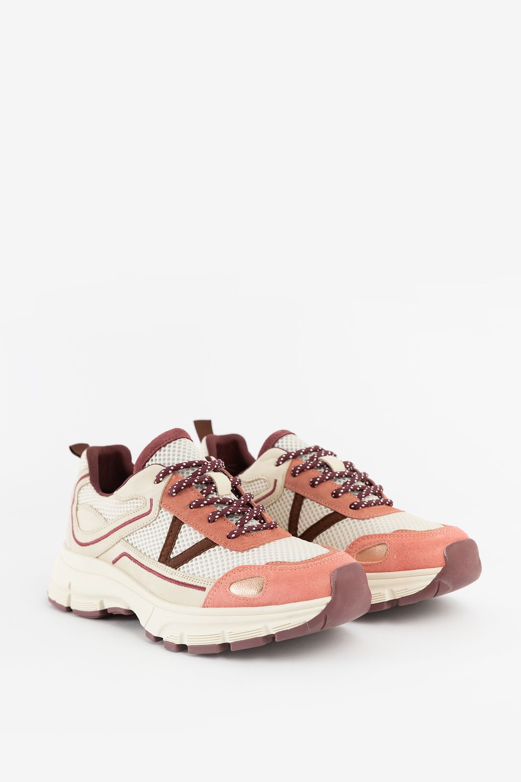 Roze sneakers met bordeaux rode details