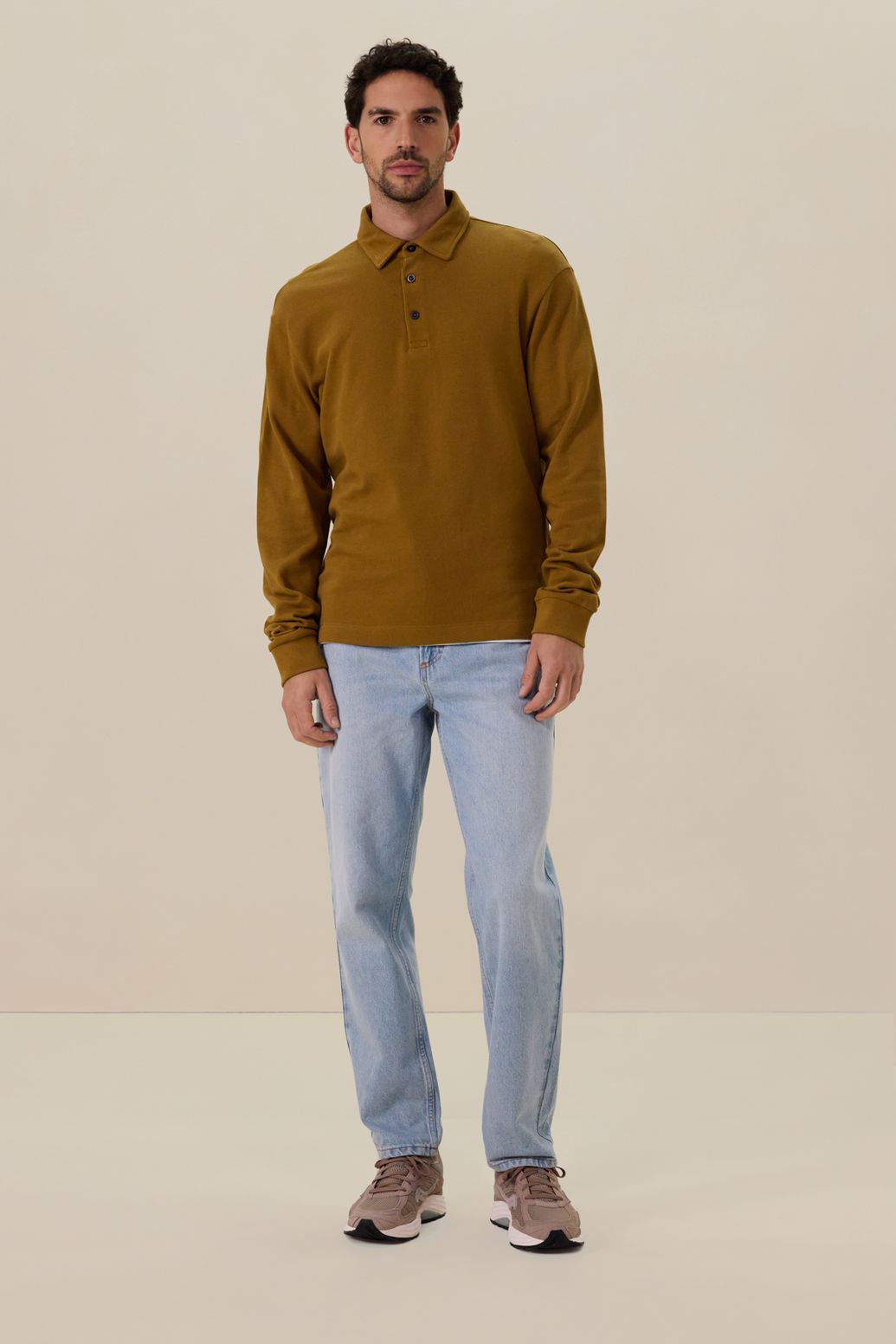 Piqué-Polo mit langem Arm - grün