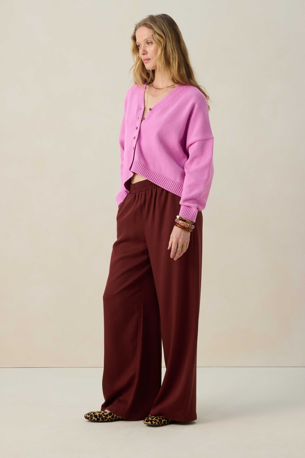 Strickjacke mit V-Ausschnitt - rosa