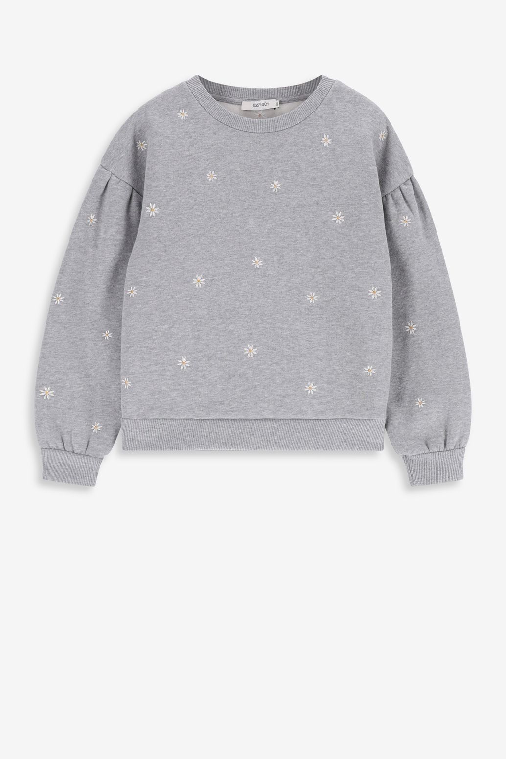 Sweater mit Gänseblümchen-Stickerei - grau