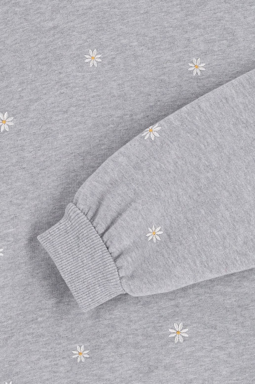 Sweat avec marguerites brodées - gris
