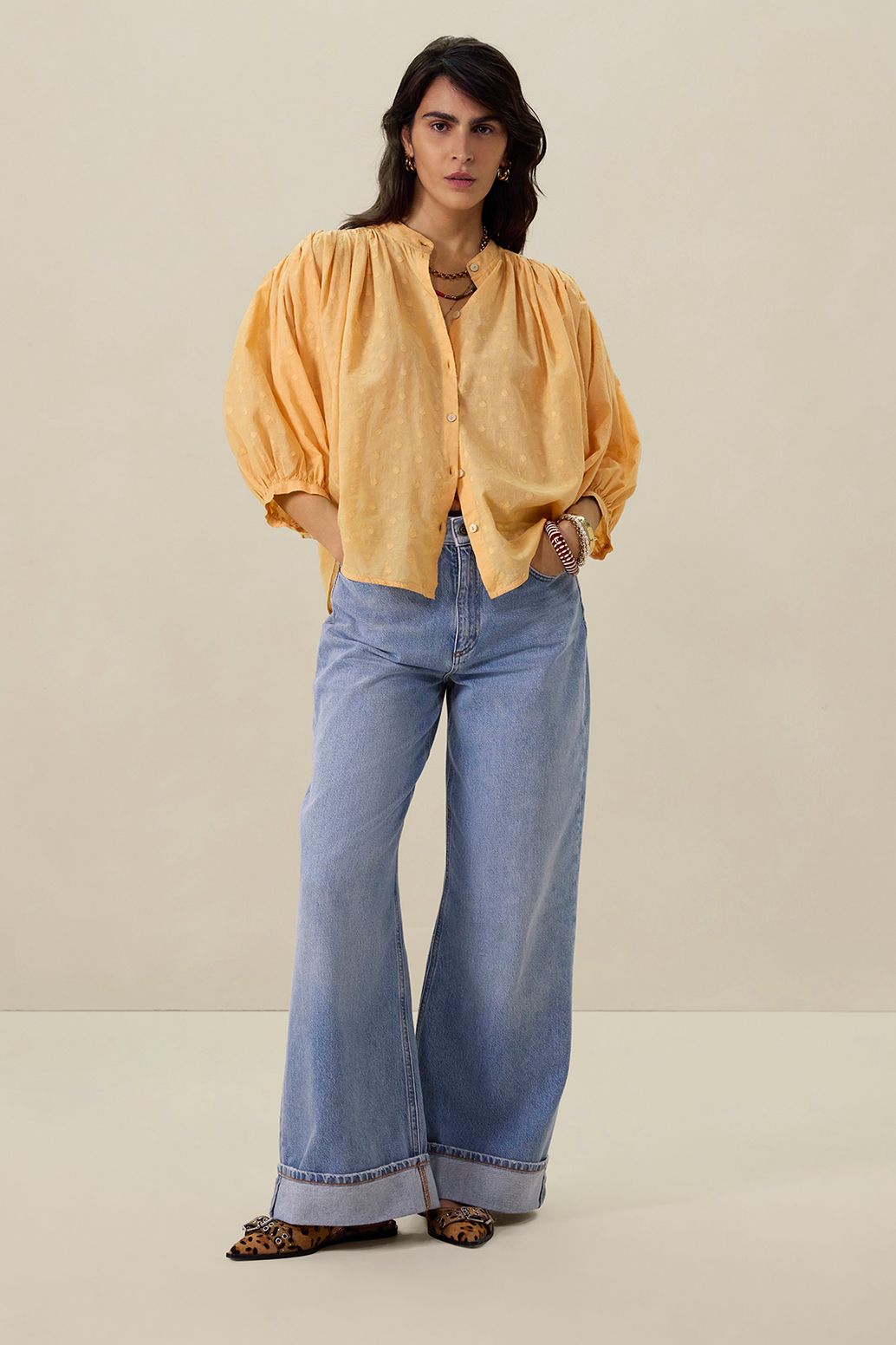 Jacquard-Bluse - aprikot