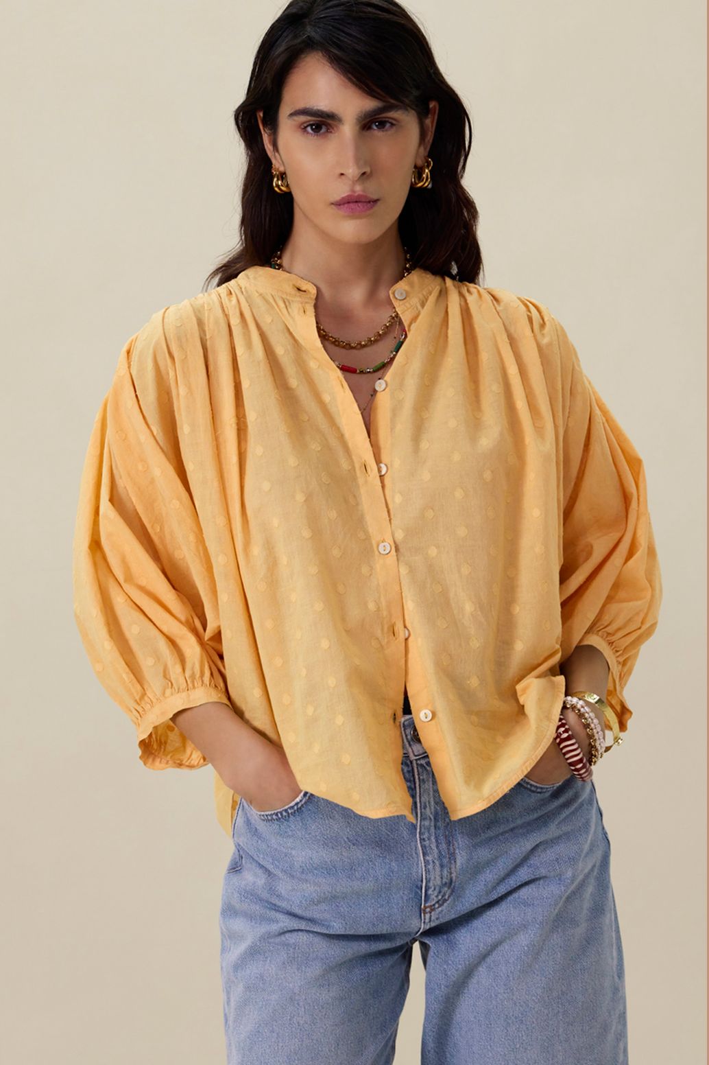 Blouse jacquard - orange clair