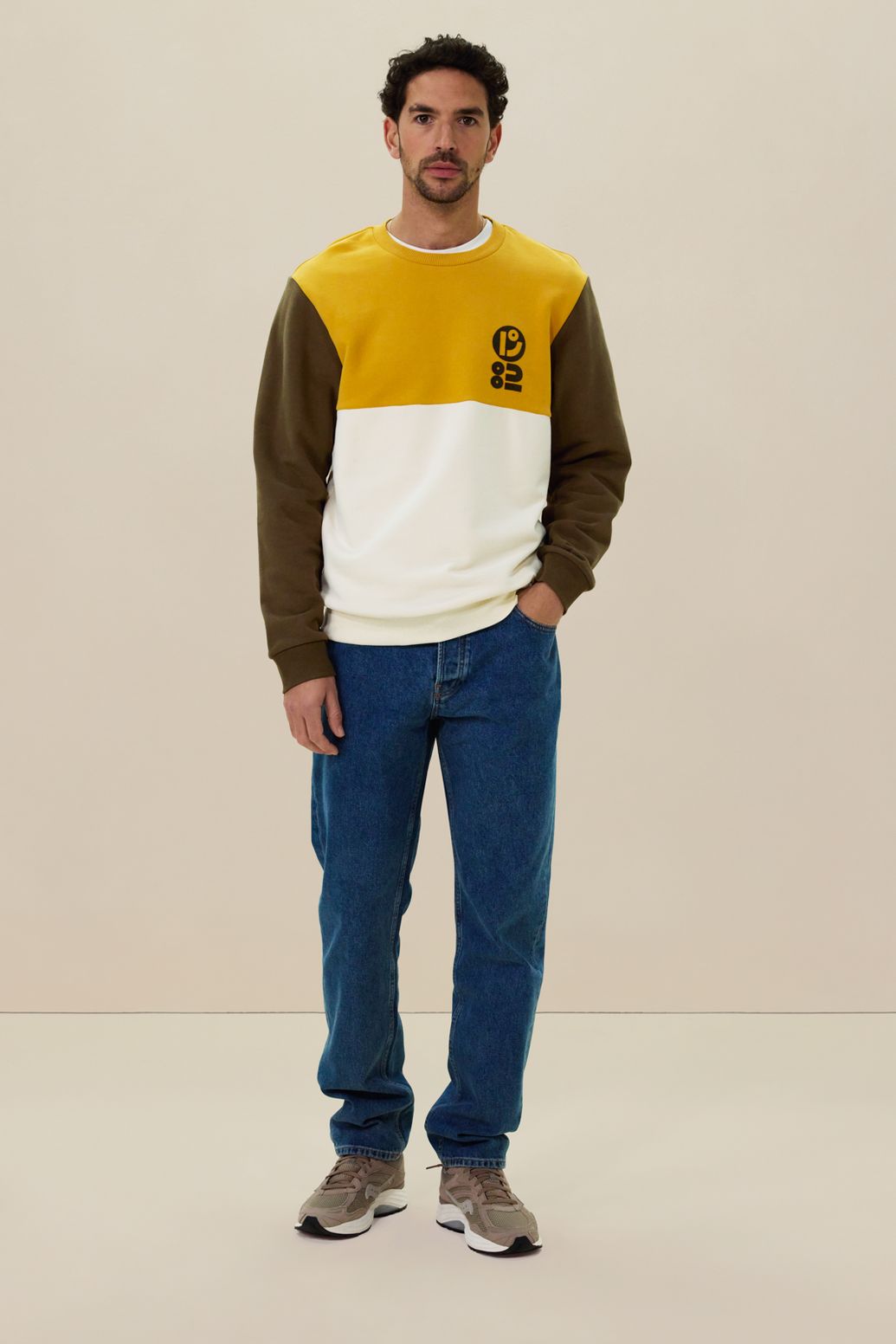 Colorblocking-Sweater mit Artwork-Print - dunkelgrün