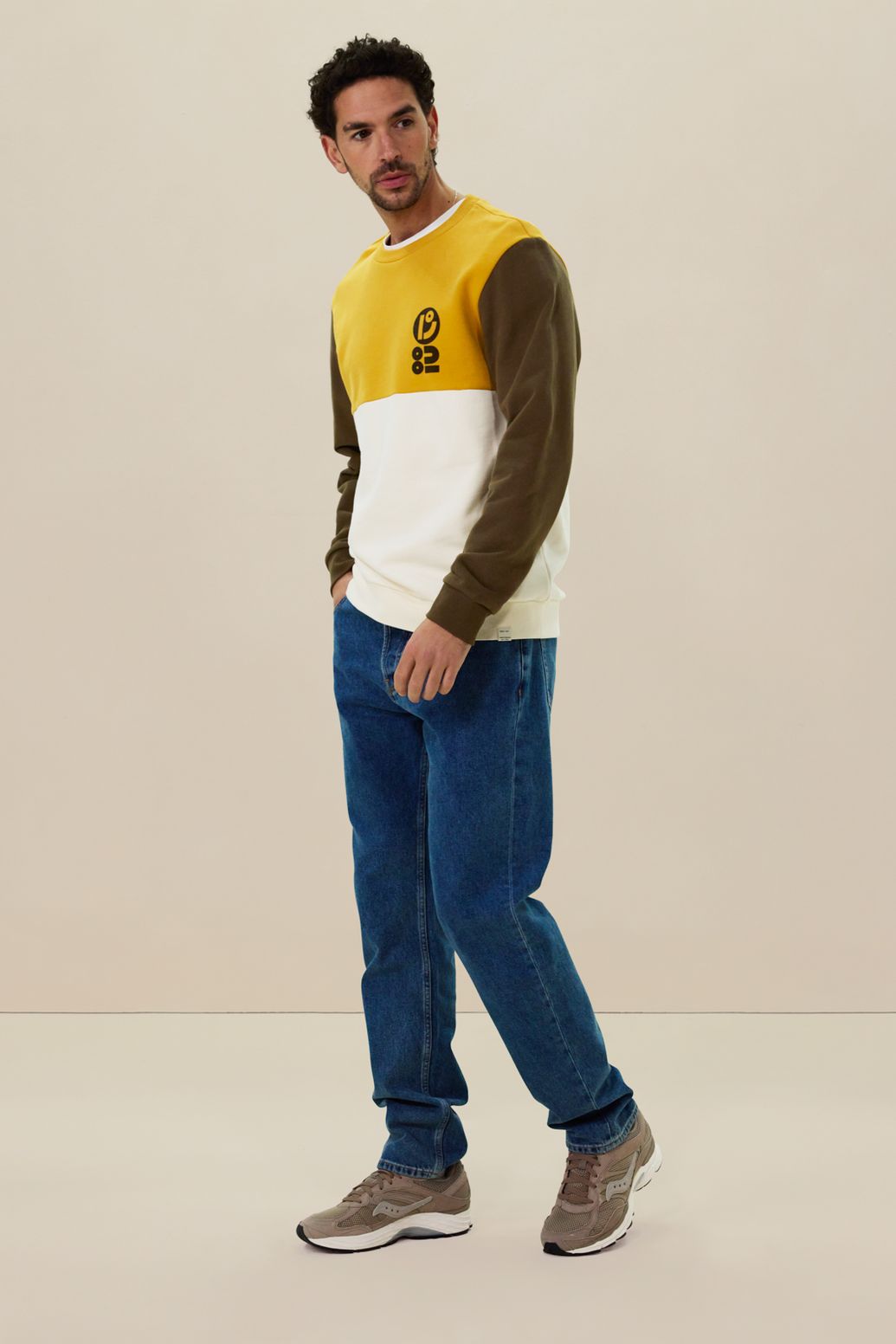 Colorblocking-Sweater mit Artwork-Print - dunkelgrün